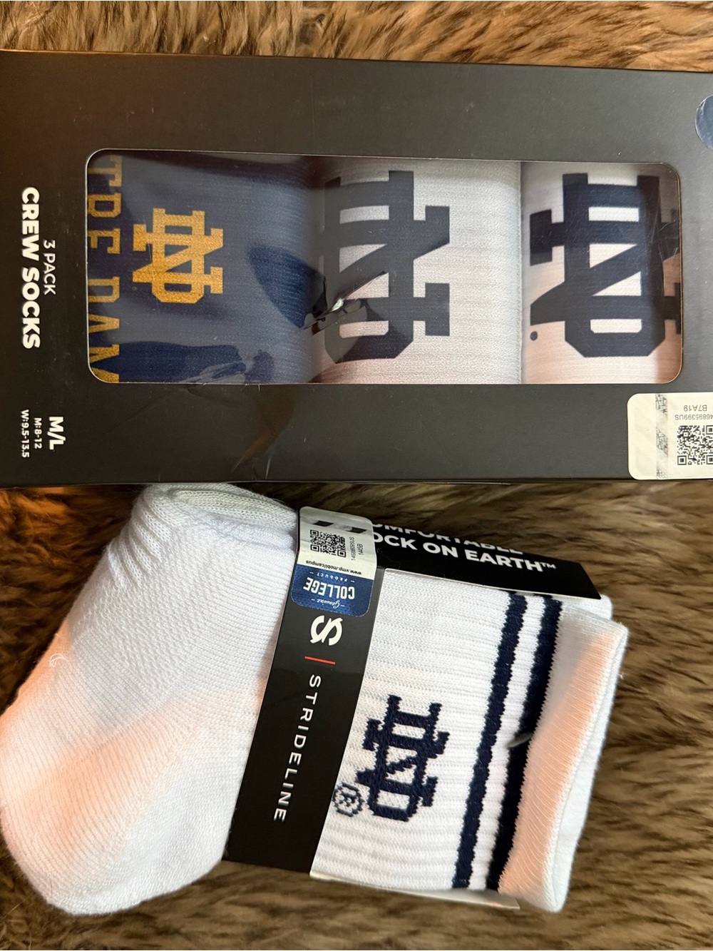 Strideline Notre Dame 3-Pack Crew Socks - Navy, White, Gold